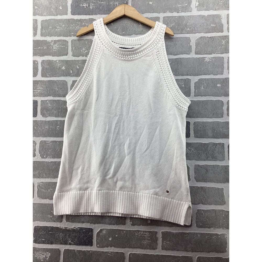 Tommy Hilfiger Womens White Cotton Knit Halter Sweater Tank Top J42S0640 Size M